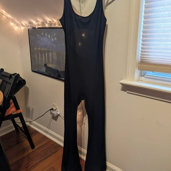 Low Back Flare Pants Athletic Bodysuit Jumpsuit - Picture 1 of 1